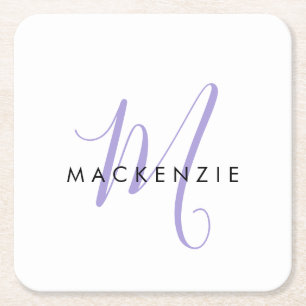 Elegant modern White Lavender Script Monogram Kartonnen Onderzetters