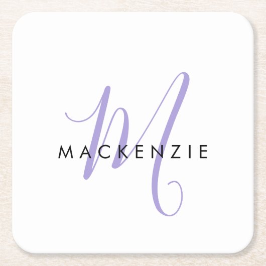 Elegant modern White Lavender Script Monogram Kartonnen Onderzetters (Voorkant)