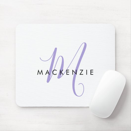 Elegant modern White Lavender Script Monogram Muismat (Met muis)