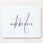 Elegant modern White Lavender Script Monogram Muismat (Voorkant)