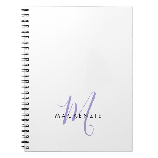 Elegant modern White Lavender Script Monogram Notitieboek (Voorkant)