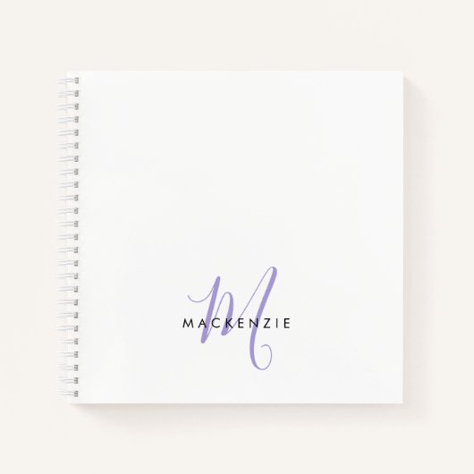 Elegant modern White Lavender Script Monogram Notitieboek (Voorkant)