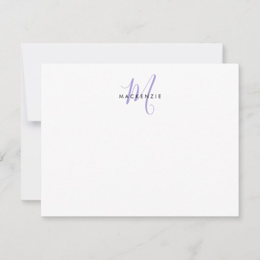 Elegant modern White Lavender Script Monogram Notitiekaartje (Voorkant)
