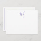 Elegant modern White Lavender Script Monogram Notitiekaartje (Voorkant / Achterkant)