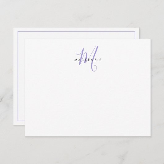 Elegant modern White Lavender Script Monogram Notitiekaartje (Voorkant / Achterkant)