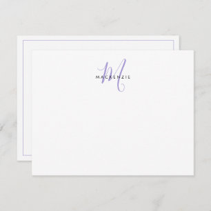 Elegant modern White Lavender Script Monogram Notitiekaartje
