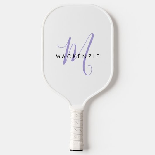 Elegant modern White Lavender Script Monogram Pickleball Paddle (Achterkant)