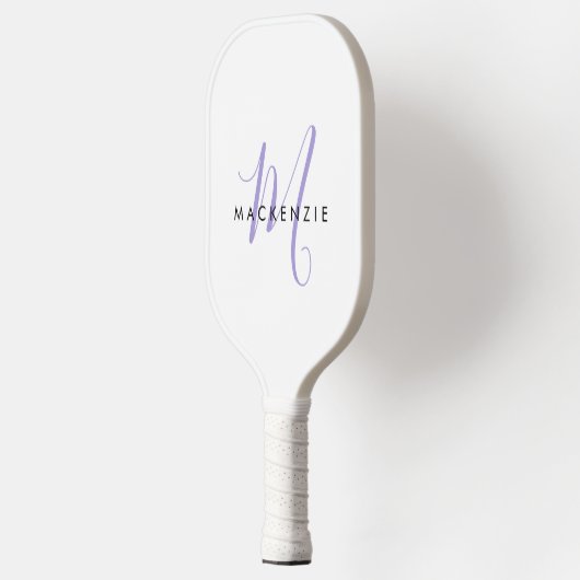 Elegant modern White Lavender Script Monogram Pickleball Paddle (Links)