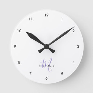 Elegant modern White Lavender Script Monogram Ronde Klok