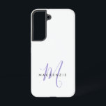 Elegant modern White Lavender Script Monogram Samsung Galaxy Hoesje<br><div class="desc">Elegant modern White Lavender Script Monogram Telefoon Case. Een elegant het manuscriptmonogram van de Lavender die met een schone zwarte san-serif doopvont wordt gecombineerd maakt voor een hedendaagse blik.</div>