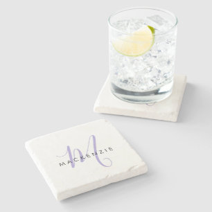 Elegant modern White Lavender Script Monogram Stenen Onderzetter