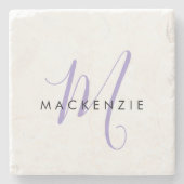 Elegant modern White Lavender Script Monogram Stenen Onderzetter (Voorkant)