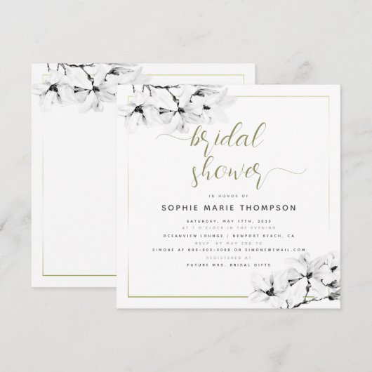 Elegant modern White Magnolia Square Vrijgezellenf Kaart (Voorkant / Achterkant)