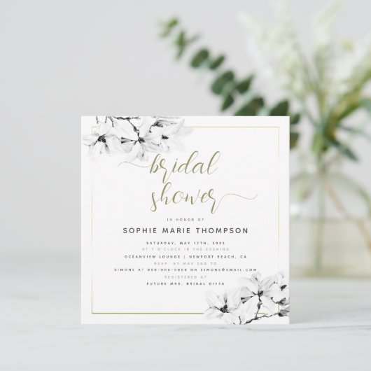 Elegant modern White Magnolia Square Vrijgezellenf Kaart (Staand voorkant)