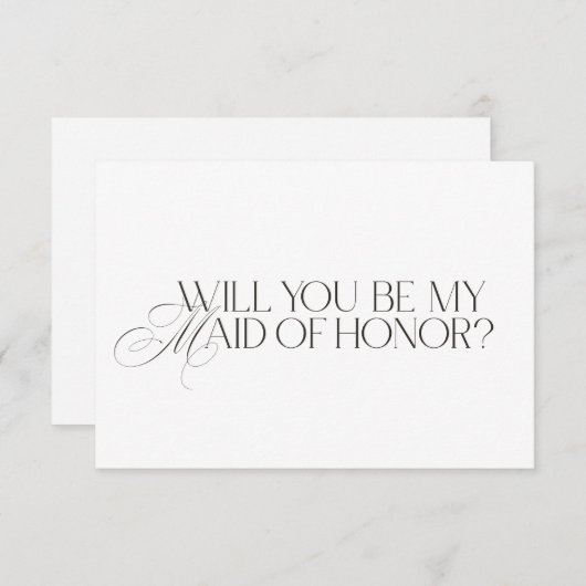 Elegant Modern White Maid of Honor Proposal Card Kaart (Voorkant / Achterkant)