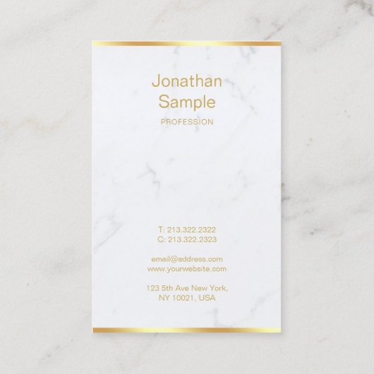 Elegant modern White Marble Gold Hand Script Top Visitekaartje (Achterkant)