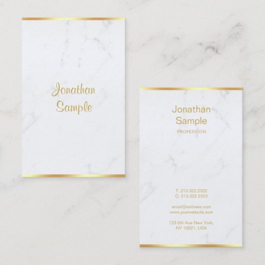 Elegant modern White Marble Gold Hand Script Top Visitekaartje (Voorkant / Achterkant)