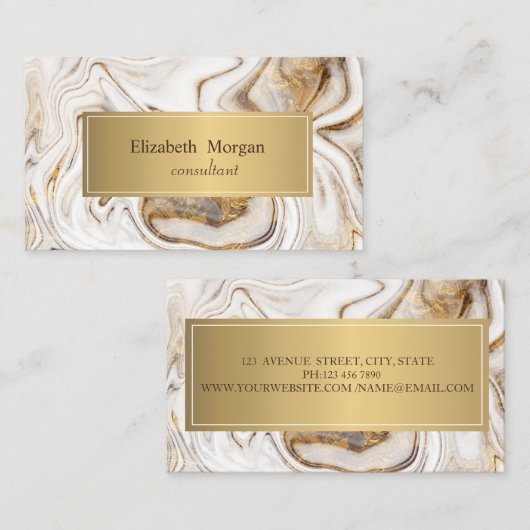 Elegant Modern White Marble Gold Visitekaartje (Voorkant / Achterkant)