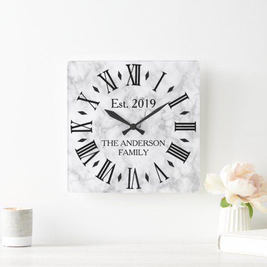 Elegant Modern White Marble Vierkante Klok (Huis)