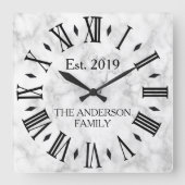 Elegant Modern White Marble Vierkante Klok (Voorkant)