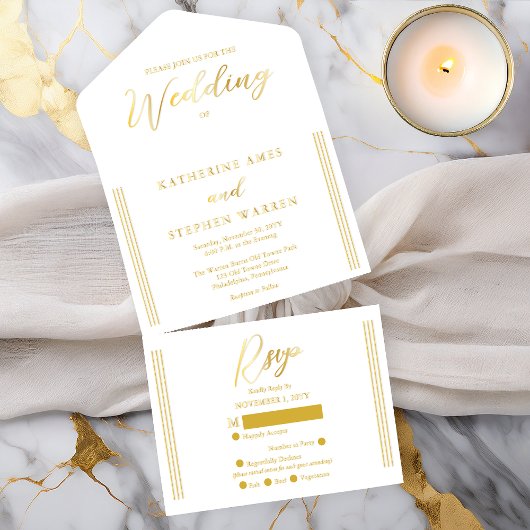Elegant Modern White Minimalist Wedding All In One Uitnodiging