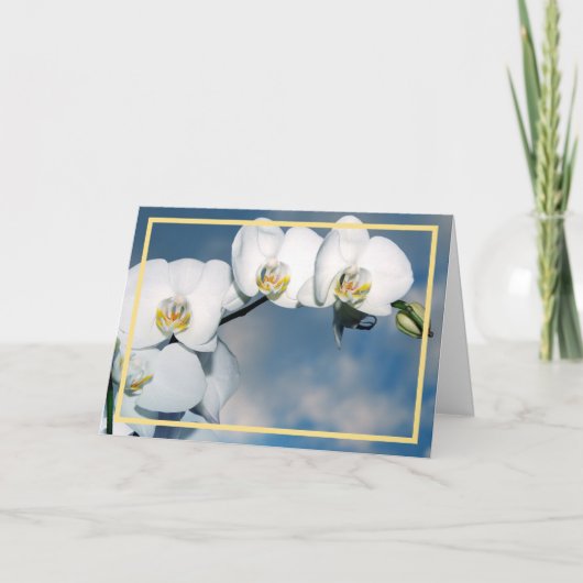 Elegant Modern White Orchids Flowers Golden Lijst Kaart (Voorkant)