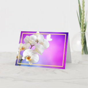 Elegant Modern White Orchids Flowers Golden Lijst Kaart