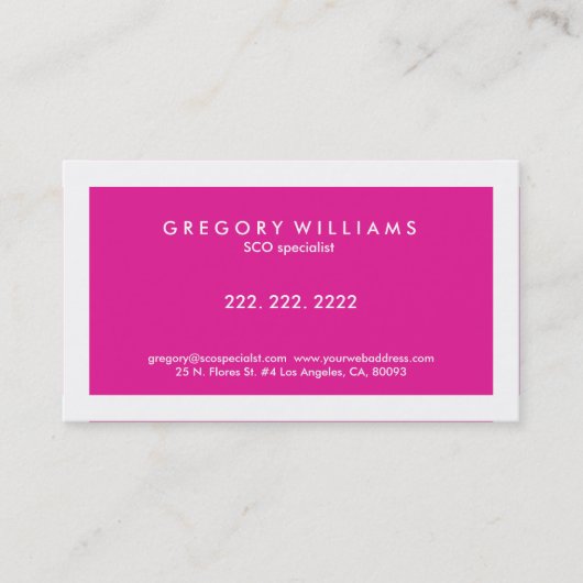 Elegant Modern White & Roze SEO Specialist Visitekaartje (Voorkant)