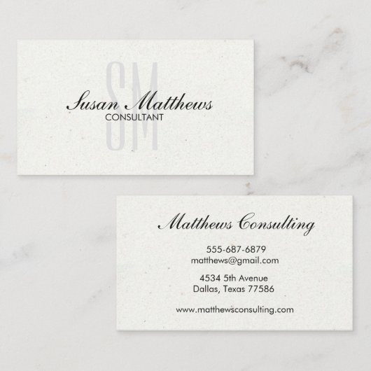 Elegant modern White Simple Script Monogram Visitekaartje (Voorkant / Achterkant)