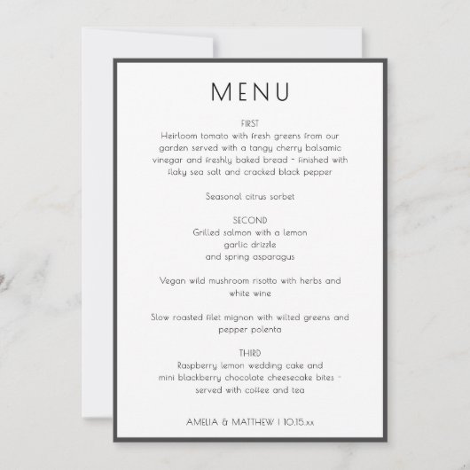 Elegant Modern White Simple Wedding Menu Card Kaart (Voorkant)