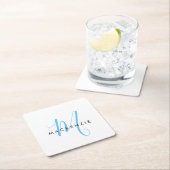 Elegant modern White Sky Blue Script Kartonnen Onderzetters (Insitu)