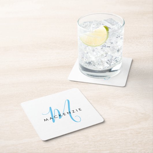 Elegant modern White Sky Blue Script Kartonnen Onderzetters (Insitu)