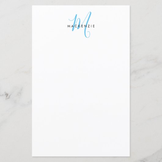 Elegant modern White Sky Blue Script Monogram (Voorkant)