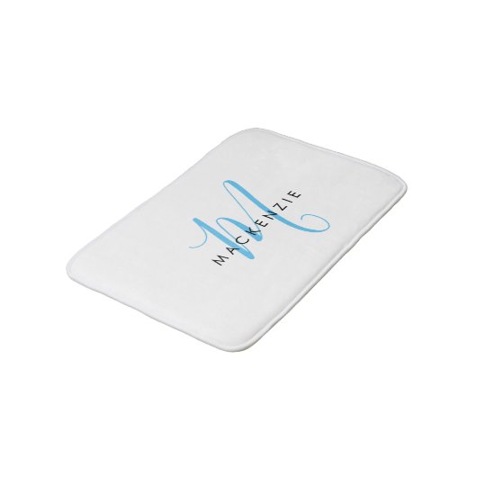 Elegant modern White Sky Blue Script Monogram Badmat (Gekanteld)