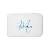 Elegant modern White Sky Blue Script Monogram Badmat (Voorkant)