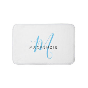 Elegant modern White Sky Blue Script Monogram Badmat