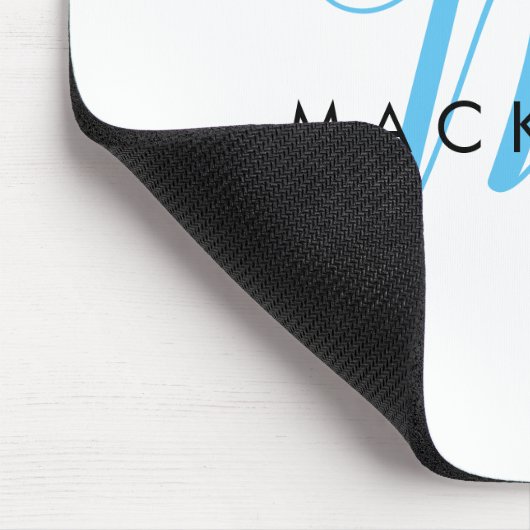 Elegant modern White Sky Blue Script Monogram Muismat (Hoek)