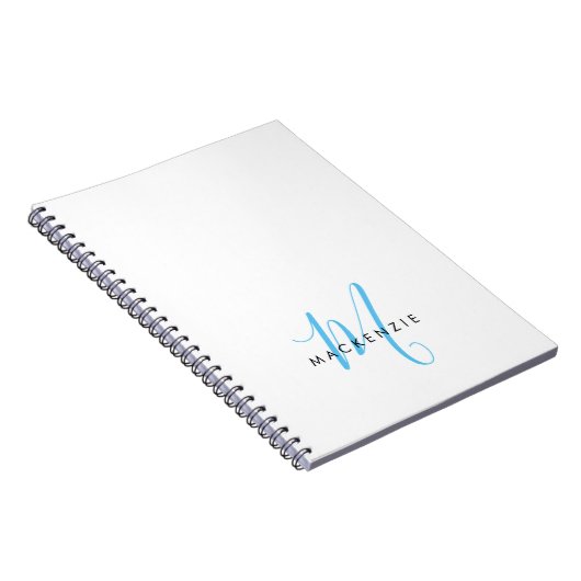 Elegant modern White Sky Blue Script Monogram Notitieboek (Rechterzijde)
