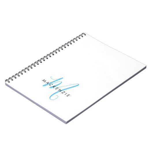 Elegant modern White Sky Blue Script Monogram Notitieboek (Linkerzijde)