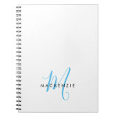 Elegant modern White Sky Blue Script Monogram Notitieboek (Voorkant)