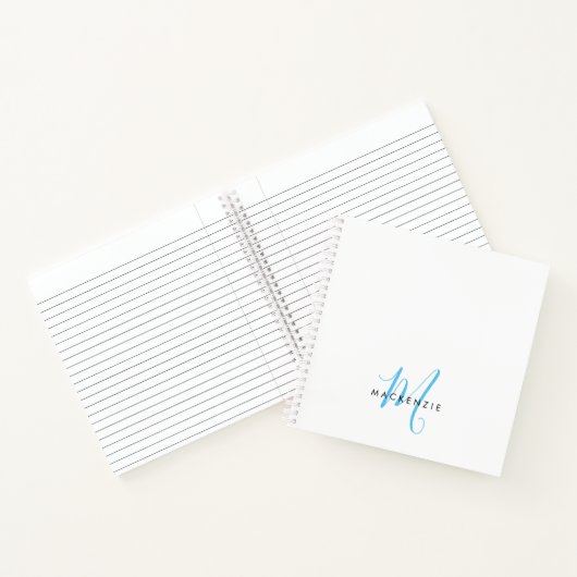 Elegant modern White Sky Blue Script Monogram Notitieboek (Binnen)