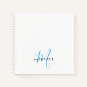 Elegant modern White Sky Blue Script Monogram Notitieboek (Voorkant)