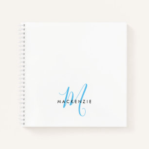 Elegant modern White Sky Blue Script Monogram Notitieboek