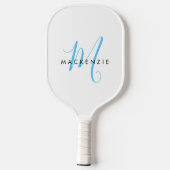 Elegant modern White Sky Blue Script Monogram Pickleball Paddle (Achterkant)