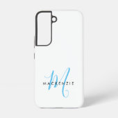 Elegant modern White Sky Blue Script Monogram Samsung Galaxy Hoesje (Achterkant)
