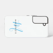 Elegant modern White Sky Blue Script Monogram Samsung Galaxy Hoesje (Achterkant horizontaal)
