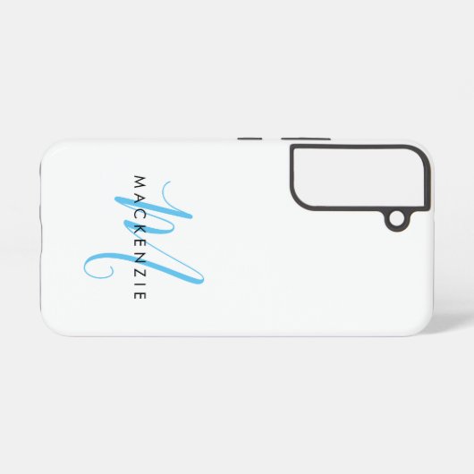 Elegant modern White Sky Blue Script Monogram Samsung Galaxy Hoesje (Achterkant horizontaal)