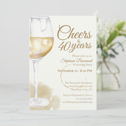 Elegant Modern White Wine Cheers 40th Birthday Kaart (Staand voorkant)