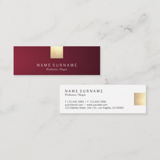 Elegant modern wijnsteengrijpend goudaccent mini visitekaartje (Voorkant / Achterkant)