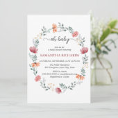 Elegant modern wildflower baby shower Invitation Kaart (Staand voorkant)